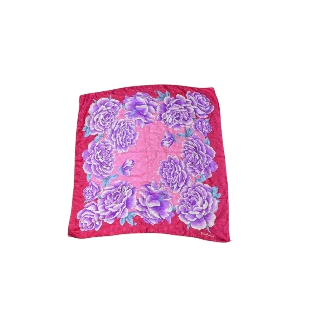 Bando Pink Purple Peony Floral Scarf Square Preppy Coastal Grandma Cottagecore